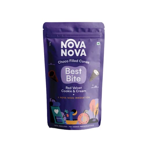 Image of NOVANOVA Best Bites Choco Filled Cones | Special Flavours (Red Velvet, Cookie & Cream) -| 100% Eggless | 30 Pieces, 180 Gram