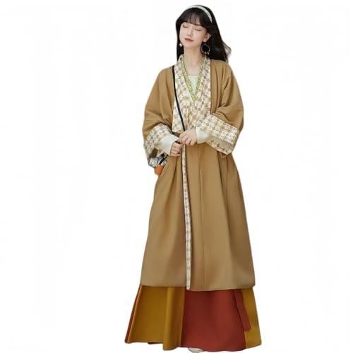 Image of Womens Hanfu Dress Traditional Chinese Costume Tang Dynasty Cross Collar Jacket Suitable for Autumn and Winter(B-Brown,Medium)