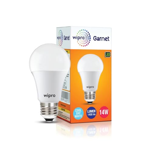 Image of wipro Garnet 14W LED Bulb for Home & Office |Cool Day White (6500K) | E27 Base|220 degree Light coverage |4Kv Surge Protection |400V High Voltage Protection |Energy Efficient | Pack of 1
