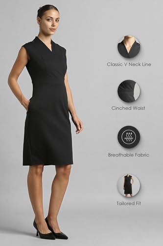 Image of Van Heusen Women's Cotton Blend V Neck Mid-Length Sheath Comfort Fit Above The Knee Dress