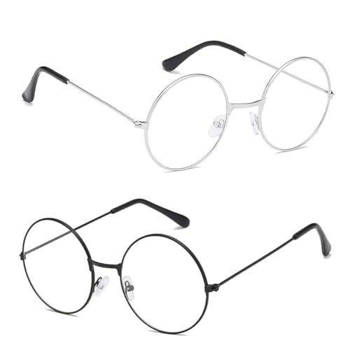 FDCGAS Brille mit Rundgläsern - 2 pcs Retro Sechziger Jahre Stil Klarglas...