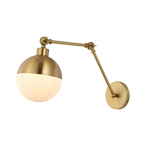 Image of JONATHAN Y 12.5 inch Brass Gold 1-Light Iron and Glass Arm-Adjustable LED Sconce, Mid-Century Modern Art Deco Wall Lamp for Bedroom Living Room, LED Bulb Included JYL9931A