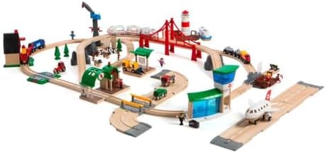 BRIO World Railway World Deluxe Set - 106-Piece FSC-Certified Wood and Accessory Train Set - Works with All Wooden Train Sets - Includes Tracks, Vehicles, Bridge & More - Kids Ages 3 & Up - 1