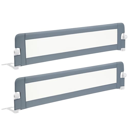 Image of BABY JOY Double Sided Bed Rail Guard, 2 Pack, Extra Long, Swing Down for Convertible Crib, Folding Baby Safety Bedrail for Kids Twin Full Size Queen King Mattress, Rails for Toddlers (Light Gray, 71 inch)