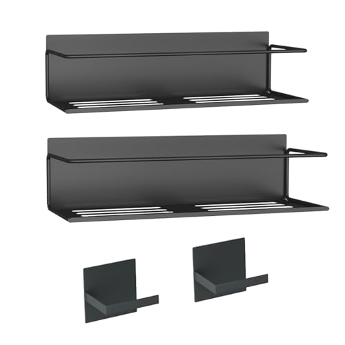 Image of Magnetic Spice Rack For Refrigerator, Space Saving Magnetic Shelf For Fridge Black 2 Pack With Magnetic Paper Towel Holder