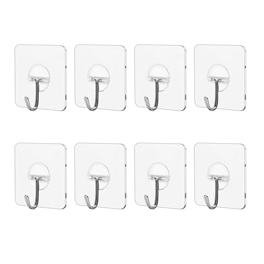Adhesive Wall Hooks 8 Pack Heavy Duty Transparent Waterproof Hooks for Hanging Towels Coats Keys and Decor for Bathroom Kitchen Door Outdoor Use