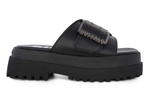 700817031 Buffalo Slipper donna Pluto Slide Buckle ecopelle vegan nero DS26BF01 BN1602333 Taglia scarpa: 36