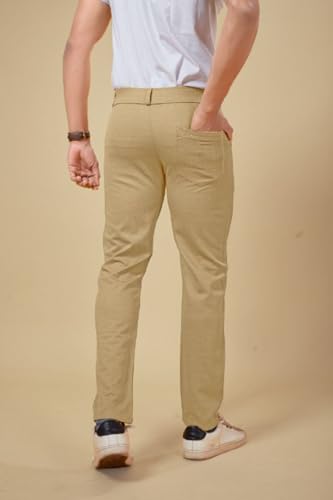 Image of Men's Classic Khaki Formal Trousers, Slim Fit Design with Belt Loops and Pockets