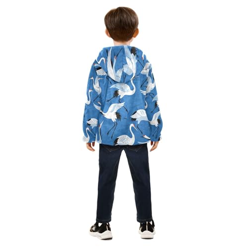 Cranes Flying over Blue Waves Toddler Fleece Jacket Girl Boys Hooded Fleece Jacket Coat Warm Outwear Zip-up 3-10T4