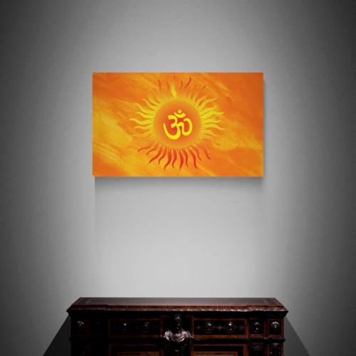 Image of ARTEBELLA Om Sun Canvas Wall Art, Orange, Spiritual Hindu Theme, Living Room Decor (19.5 in X 30.5 in)