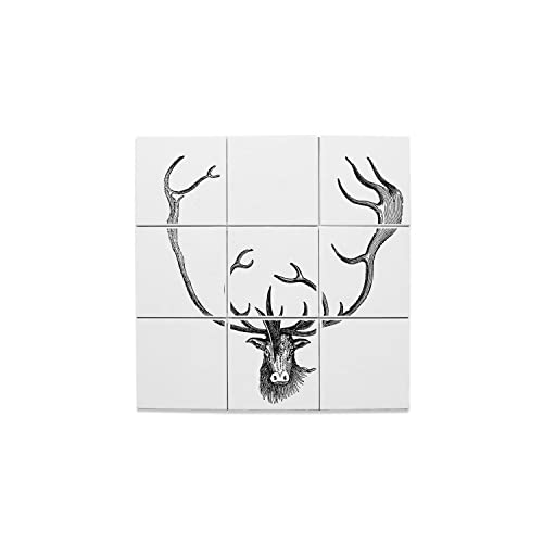 Carreaux céramique décoratifs 10,8x10,8 cm motif cerf animaux forêt lot de 9
