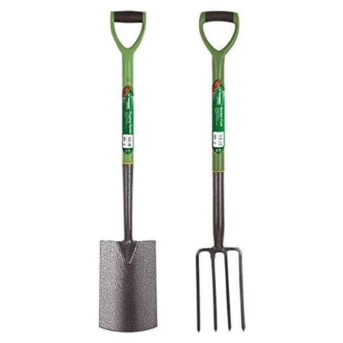 Garden Mile Set Of 2 Garden Fork And Spade Set Border Fork And Border Spade For Gardening Tools Heavy Duty Carbon Steel Long Handled Garden Tools Set Ideal For Removing Soil Weeding Planting