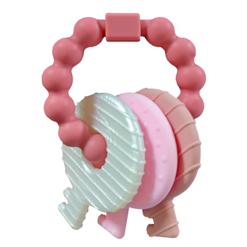 Image of Baby Teething Keys Toys 3 to 12 Months,Infants Toddler Sensory Chew Toys,Teether Toys for Baby Girl-Soft & Raised Texture to Soothe Gums,BPA Free (Pink)