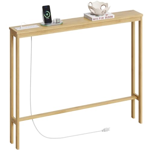 ELYKEN Bamboo Narrow Console Table, 5.9'' Slim Sofa Table Behind Couch