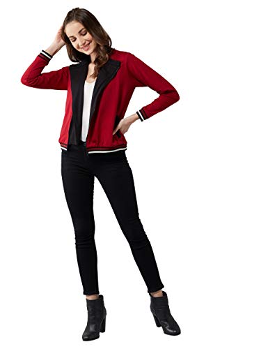 Image of Dolce Crudo Women's Maroon Round Neck Full Sleeves Solid Double Breasted Regular Length Jacket