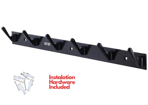 Image of Aluminium Cloth Hanger for Wall, Clothes Hook Hangers Door Mounted, Bathroom Hooks for Hanging Towel, Wall Mount Shirt Hangers, Dress Holder Hooks - 6 Pin - XL, Pack of 1, Black