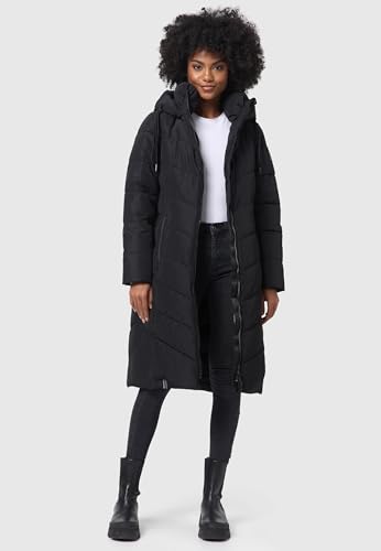 Navahoo Damen Wintermantel Warmer Langer Steppmantel mit Abnehmbarer Kapuze Sahnekatzii XIV Black Gr. M