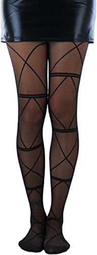 Image of ToBeInStyle Women's Strappy Zig Zag Lace Up Bandage Print Fashion Goth Tights