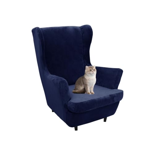 Funda sillón orejero elástica azul marino protector de sofá ajustable 1 plaza 2