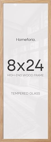 Image of Homeforia 8x24 Natural Oak Panoramic Picture Frame, High-End Wood, Glass | High End Solid Oak Wood, Tempered Glass, 8x24 Edge-to-Edge Display 24x8, Wall Kit, Set Of 2