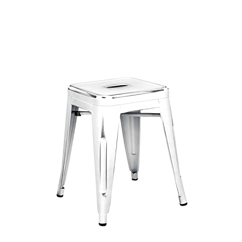 Vaukura Taburete Bajo Oliix - Taburete Industrial Metálico Vintage (Blanco)
