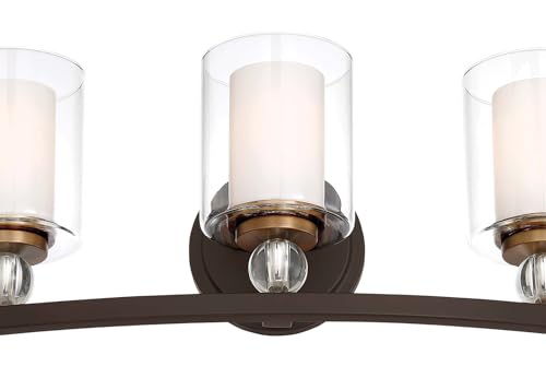Image of Minka Lavery 3073-416 Studio 5 Vanity Bath Light, 3-Light, 300 Total Watts, 24-in H x 9-in W, Painted Bronze with Natural Brushed Brass