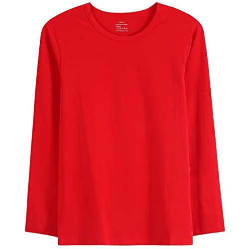 Dsnyu Men's Thermal Underwear Tops, Cotton Round Neck Thermal Underwear Top, Red Long Sleeve Top 2XL