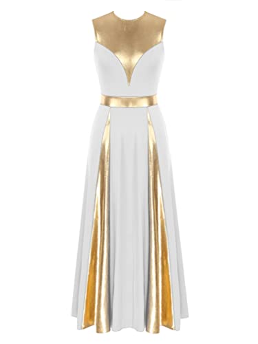 Vastwit Womens Metallic Liturgical Praise Dance Dress Lyrical Dance Costume Sleeveless Worship Dancewear White Small #TOP19