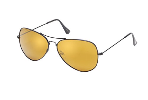 Eagle Eyes Titanium Alloy Memory Flex Flexible Polarized Aviator Sunglasses - UV and Blue Light Protection (Matte Black, Gold Flash)