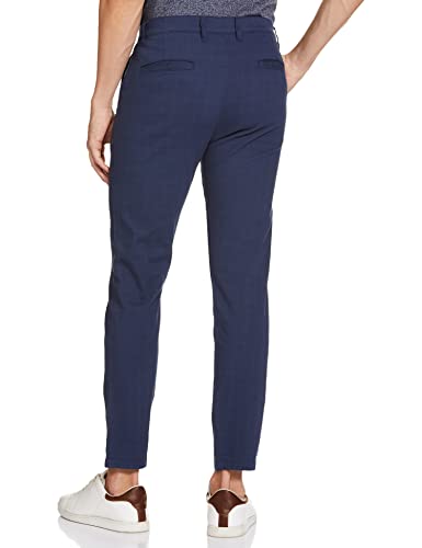 Image of The Indian Garage Co Men Slim Fit Checked Mid-Rise Chinos Navy