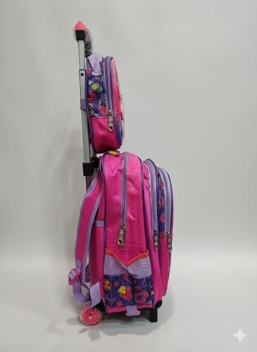 Image of Kids 17 Inch School Backpack Combo Set - Lunch Box Bag & Stationery Pouch | Trolley Bag with 2 Wheels | Durable Polyester Carry-on Travel & School Bag for Boys