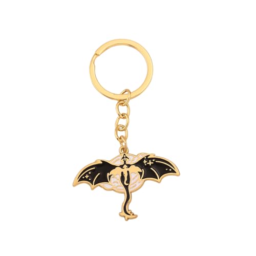 SONGCHANGJEWELRY Black Dragon Keychain Inspired by Fourth Wing – Fantasy Book Accessory with Gold Finish – Gothic Silhouette Pendant for Fans & Collectors