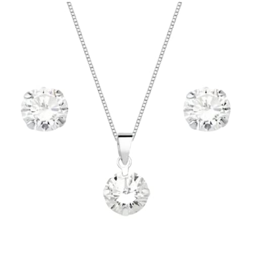 Conjunto Cordão Corrente Colar 50cm Brinco Ponto Luz Feminino Prata 925