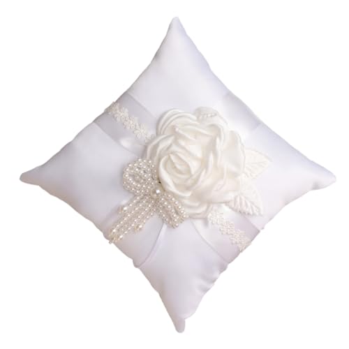 Cabilock 1Pc Floral Wedding Ring Pillow with Elegant Lace Design Cushion for Wedding Ceremony Wedding Decor and Ring Bearer Accessory and Reusable