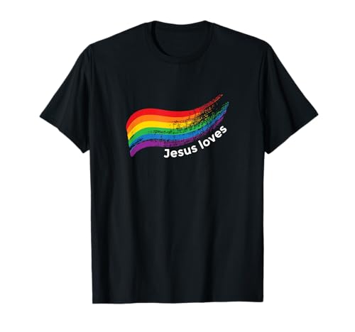 Rainbow Pride Gay Christian LGBTQ+ Jesus Loves T-Shirt