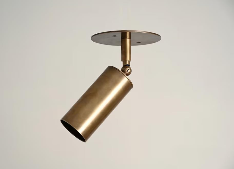 Modern Adjustable Brass Ceiling Spotlight Fixture - Mid Century Cylinder Directional Focus Light - Handmade Metal Ceiling Lamp for Kitchen, Bedroom, Living Room, Gallery Décor (Raw Brass)