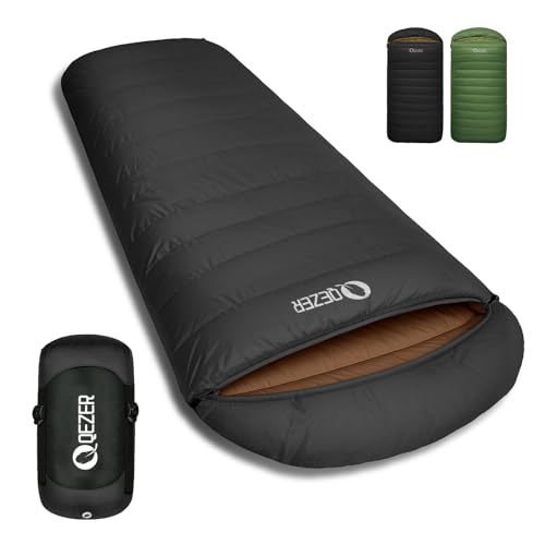 QEZER XL Sleeping Bag, Suitable for 4 Seasons Oversized Ultralight Backpacking Sleeping Bag for Adults, Great for Camping and Hiking (Black)