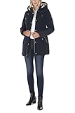 LAUNDRY BY SHELLI SEGAL Women's 3/4 Quilted Faux Shearling Jacket with Hood, Pretoria Navy, Medium