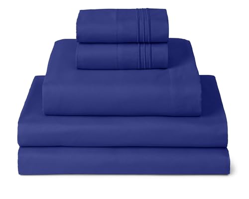 Image of Mellanni Split King Sheets Set - 5 PC Iconic Collection Bedding | Hotel Luxury, Extra Soft, Cooling Bed Sheets - Wrinkle, Fade, Stain Resistant (Split King, Royal Blue)