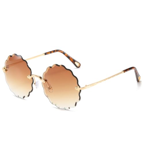 Lunettes de soleil rondes à fleurs femmes luxe sans bords protection UV400