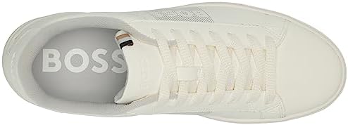 BOSS Men's Tonal Mix Material Cupsole Low Profile Sneaker, Crisp White, 13 | Image 4