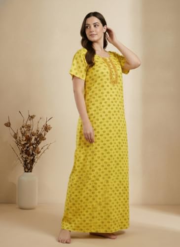 Image of Bahumaan Pure Cotton Nighty for Woman | Floral Gown for Women Nightwear with Pocket | Cotton Nighty for Women Stylish | Perfect for Daily Comfort | Maxi Women
