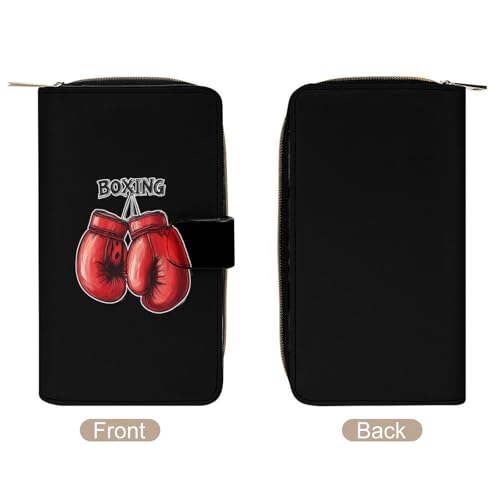 Funny Boxing Women's Long Wallets Leather Card Holder Purse Zippered Buckle Clutch Handbag3