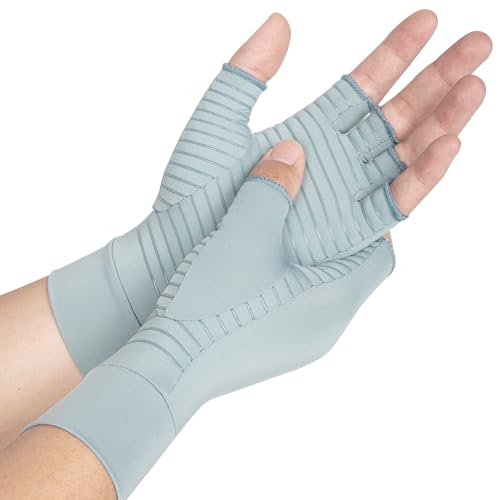 Image of Copper Arthritis Gloves for Women Men, Fingerless Breathable & Moisture Wicking Arthritis Compression Gloves for Relieving Carpal Tunnel Aches, Rheumatoid Pains, Joint Swell Blue-Grey S