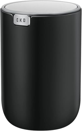 Image of EKO Fandy 0.4 Gal /1.5L Mini Tabletop Trash Bin with Swing-Lid, Desktop Trash Can for Bathroom Countertop, Vanity, Coffee or Office, Small Garbage Bin (Black) (Pack of 12)