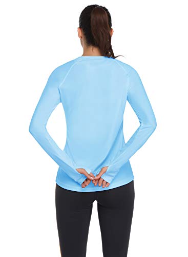 HISKYWIN Women's UPF 50+ Sun Protection Long Sleeve Outdoor T-Shirt Athletic Top Rashguards Blue-M