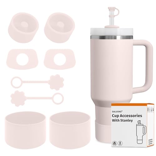 8 pezzi, tra cui 2 tappi di copertura per cannuccia, 2 tappi quadrati per fuoriuscite, 2 tappi rotondi per perdite, 2 stivali in silicone per Stanley Cup 2.0 1,2 l e 850 ml (Rose Quartz)