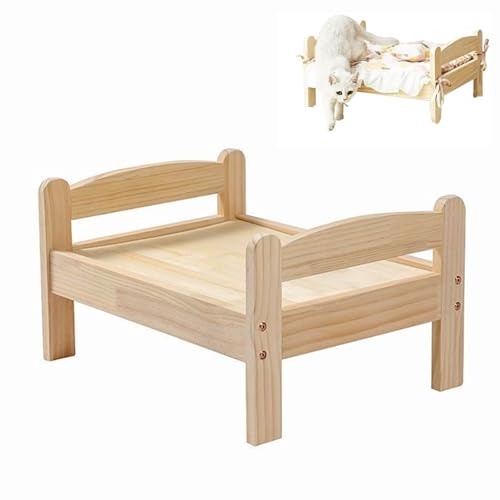 ペットベット 木製の猫の犬のベッド 猫ソファ 犬用ソファー おしゃれ 可愛い 大型 猫のベッド 夏~冬 ペットベット 洗える 猫 寝床 大きめ 高い 猫ハウス 天然木 丈夫 滑り止め 通気性 省スペース オールシーズン対応 (無垢材のベッド,M)