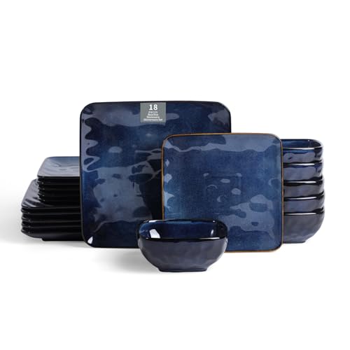 Vicrays Ceramic 18 Pieces Square Dinnerware Set - Dinner Plates Salad Plates Cereal Bowls Set...