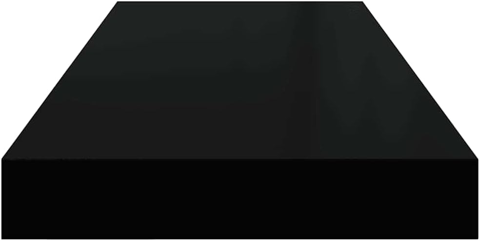 Floating Wall Shelf Set of 4, High Gloss Black Honeycomb MDF, Modern Metal Frame, 23.6 Inch Display Ledge for Living Room, Bedroom, Bathroom Decor